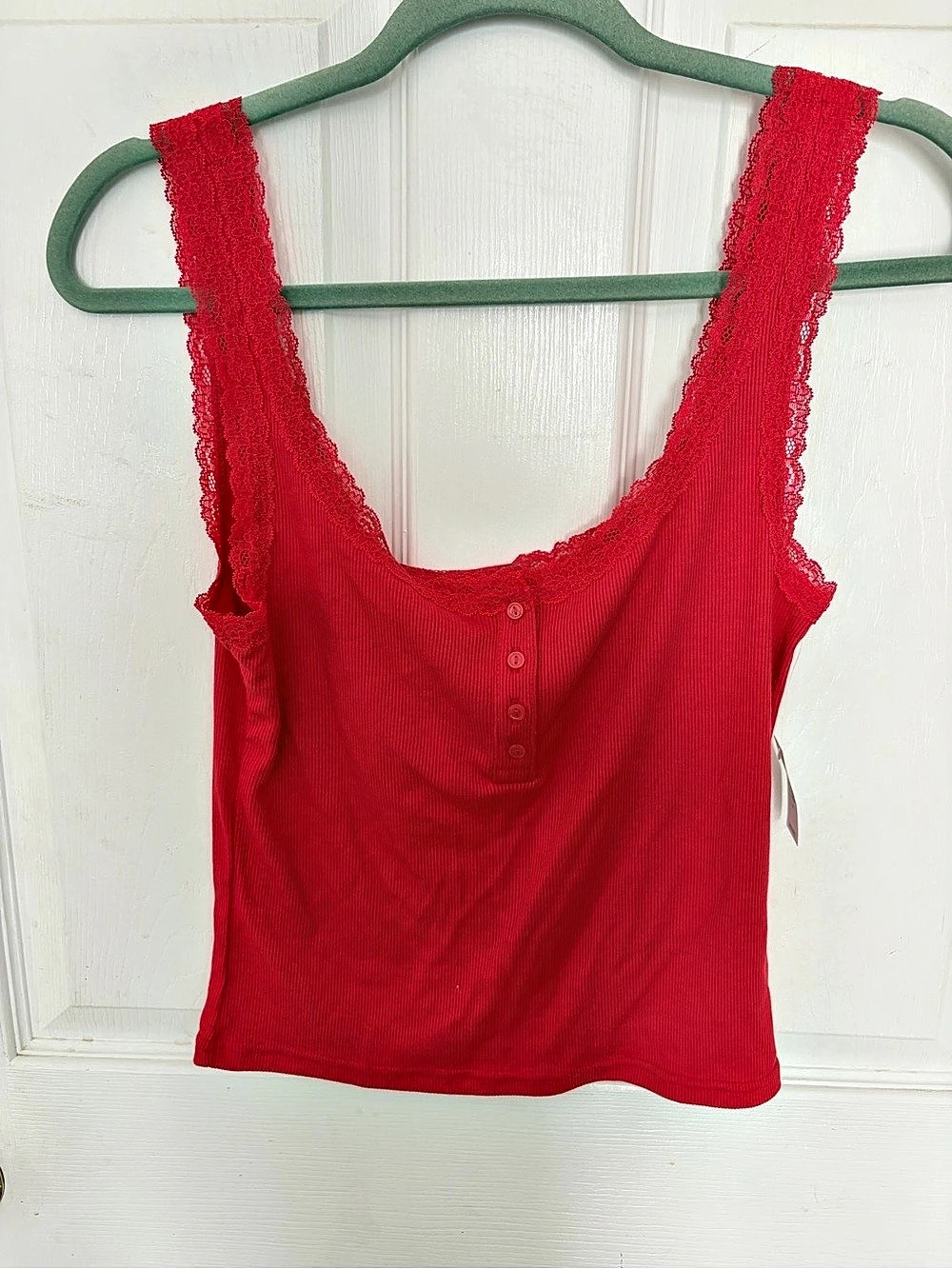 Gap Ribbed Lace Trim Tank Top Red Size Medium NWT